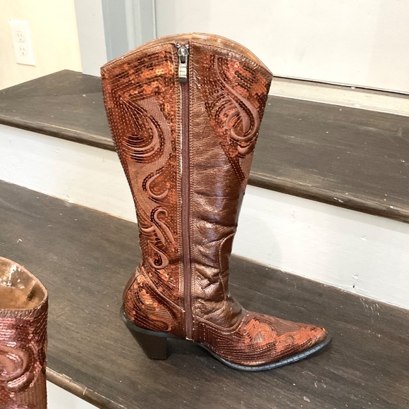 Brown /Cognac John Fashion Sequined Embroidered Pointed Toe Cowboy Boots Sz - Picture 6 of 16